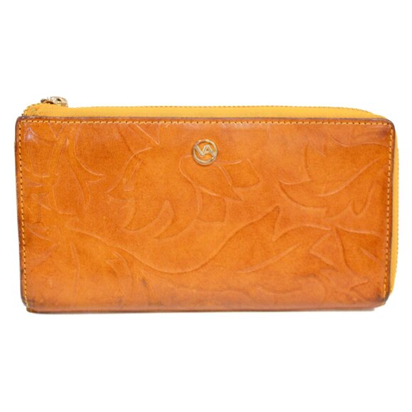 Valentina Leather Walley Embossed Floral Clutch Zip Around Made in Italy Neutral - Picture 1 of 8